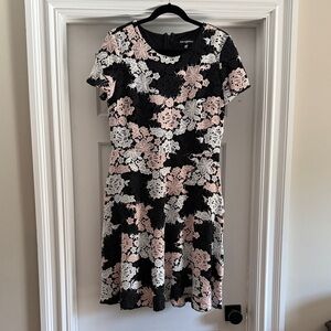Karl Lagerfeld Black, Pink, and White Floral Midi Dress